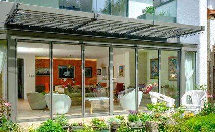 glass extension with slim framed bifolding doors