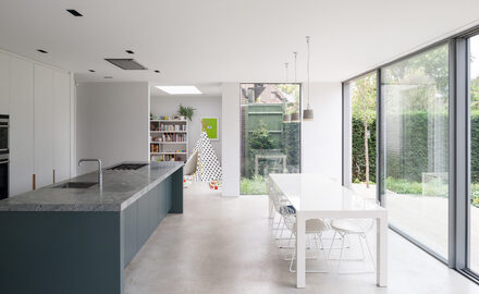 sliding glass doors to a kitchen extension