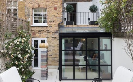 steel framed glass extension on a Grade II Listed Home in London