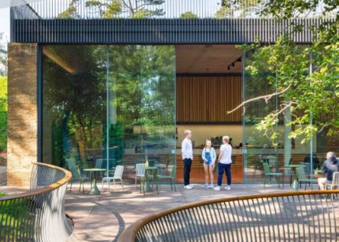 Story of gardening museum featuring oversized glass sliding doors that were shortlisted for the RIBA 2020 Awards
